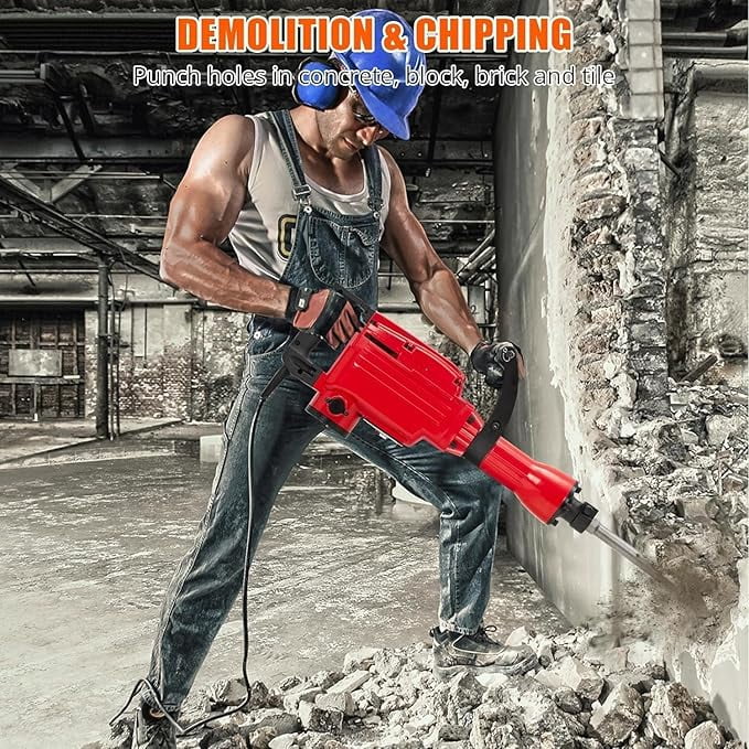 3600W Electric Jack Hammer Demolition Tool Kit, 2-piece set, Jack Hammer Concrete Breaker, Jack Hammer, Demolition Hammer, Includes 4 Bits, Heavy-Duty Concrete Breaker, 95A