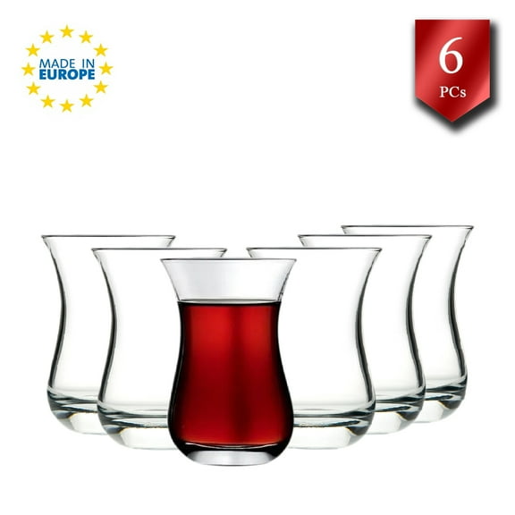 LAV Classic Turkish Tea Glasses for Hot Beverages, Heavy Base 5.5oz, Set of 6