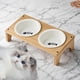 thumbnail image 2 of Raised Feeding Bowl for Cats, Oblique Design, Ceramic Cat Bowl, with Wooden Frame, NonSlip and Gentle on Taste, for Puppies and Cats of All Sizes, 2 of 5