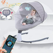 Smart Baby Swing Portable Swing Seat for Infant Boys and Girls with Remote Contro,Bluetooth Music Speaker,12 Preset Lullabies and 4 Speeds Bluetooth Motorized Baby Rocker Seat as Halloween Gifts, Gray