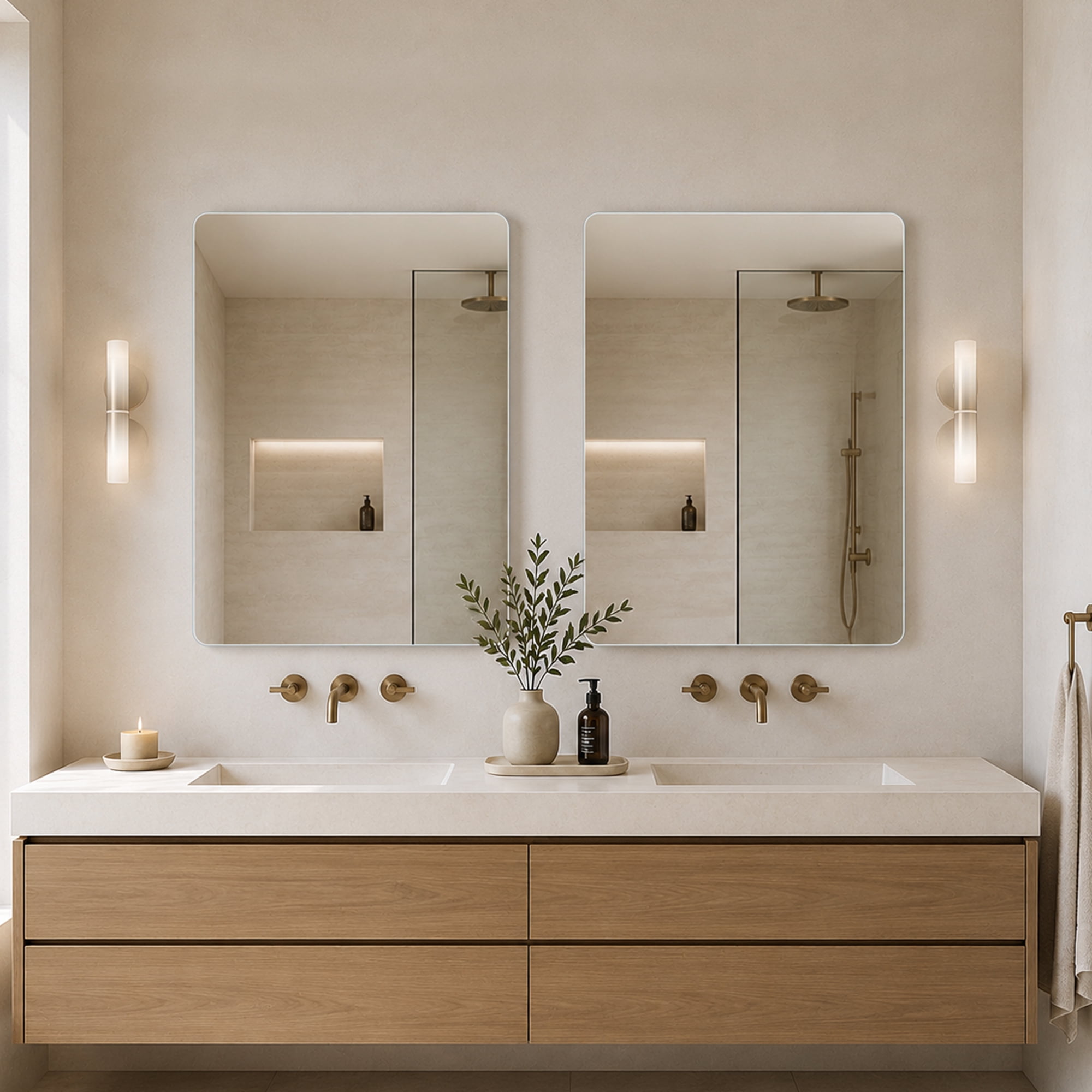 Garitin Bathroom Mirror and Frameless Vanity Mirror 40 x 30 Inch, Rounded Rectangle Wall Mount with HD Silver Glass for Bathroom, Clear