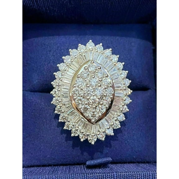 3Ct Round Cut Lab-Created Diamond Engagement Cluster Ring 14K White Gold Plated