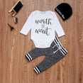 thumbnail image 7 of Qiylii Baby Boy 3PCS Outfit Set Long Sleeve Letter Romper Long Pants Beanie Hat, 7 of 7