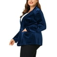 thumbnail image 4 of GRACE & GRANDEUR Women's Plus Size Peplum Blazer Long Sleeve Button Notched Lapel Velvet Jacket 1X Navy Blue, 4 of 7