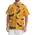 thumbnail image 4 of Men's Halloween Scrub Tops V-Neck Short Sleeve Bat Pattern Print Work Tunic with Chest Pocket and Front Pockets Pullover Medical Uniform Yellow XL, 4 of 4
