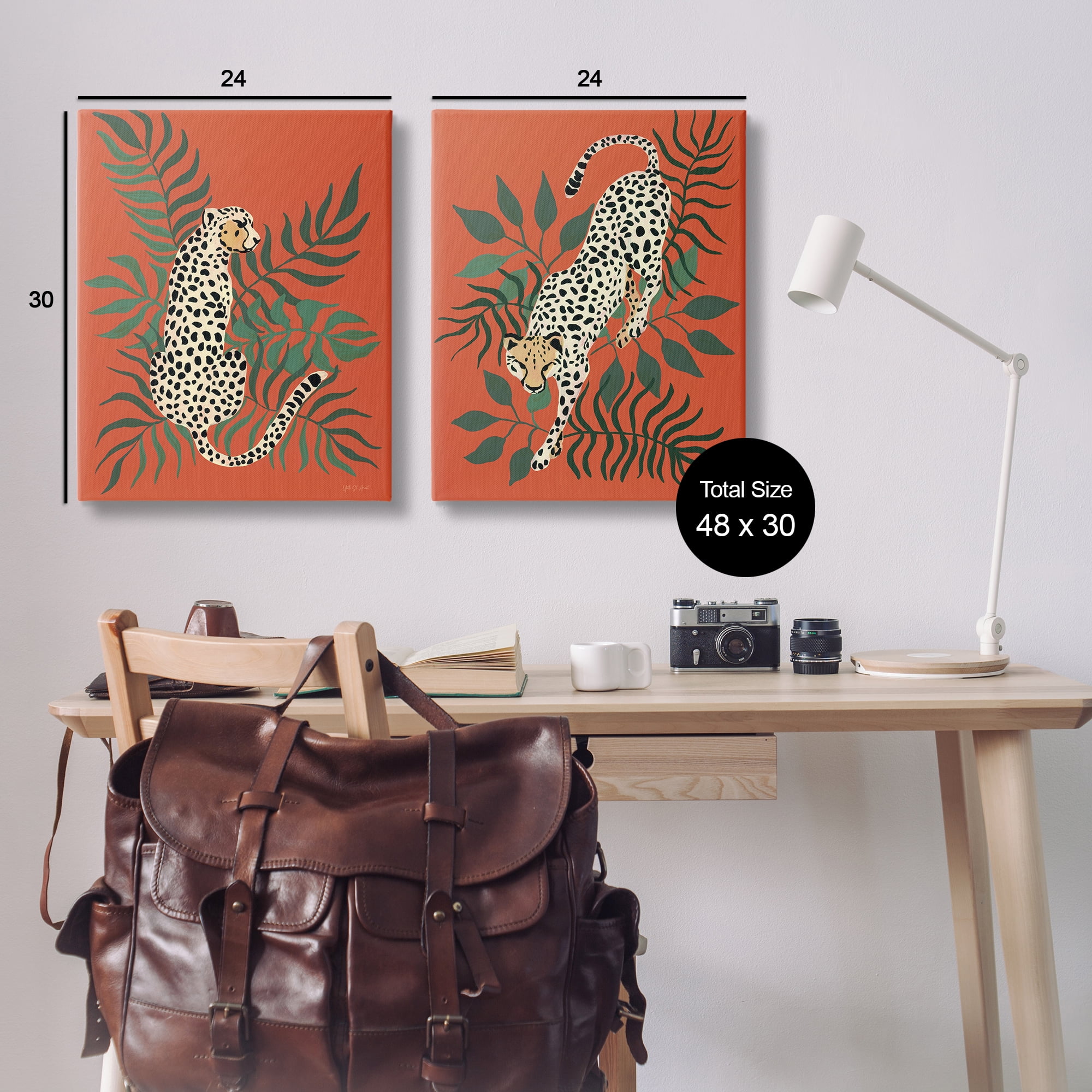 Stupell Industries Sitting Cheetah Prowling Jungle Animals Painting Wrapped Canvas Art Print Wall Art, 24 x 30, Set of 2