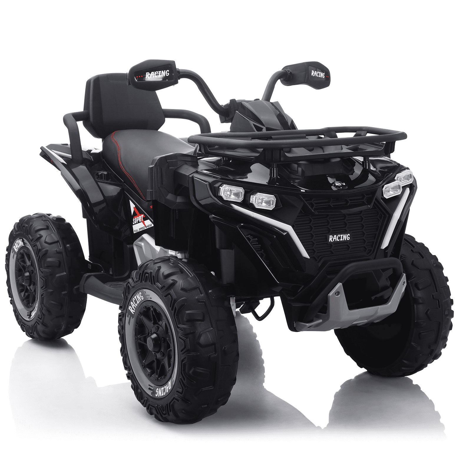Joyracer 24 Volt Ride on ATV for Kids, 4WD 4 Wheeler Electric Car with Remote Control, 2 Seats Ride on Toys for Toddlers, w/Headlights, Bluetooth, Music, USB, EVA Tires, Black