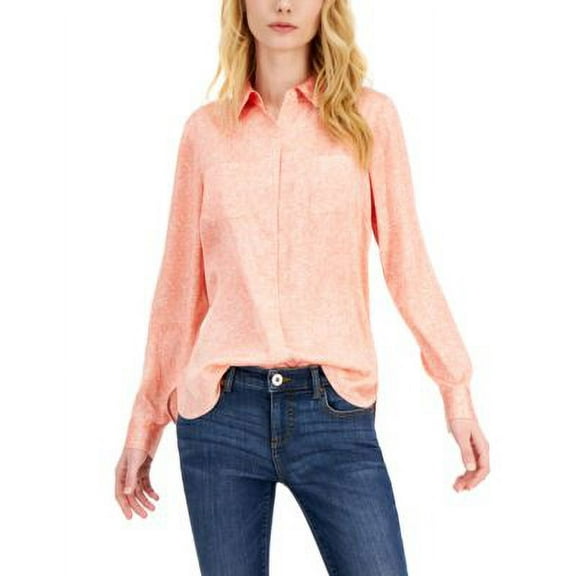 MSRP $70 Inc International Concepts Women Patch-Pocket Satin Blouse Size Small