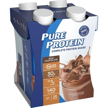 Pure Protein Complete Protein Shake, Rich Chocolate, 30g Protein, 11 Fl Oz, 4 (Best Time To Drink Casein Protein)