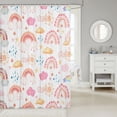 thumbnail image 2 of Rainbow Bath Curtain, Cloud Raindrop Bathtub Shower Curtain Women Bedroom, Hand Drawn Rainbow Shower Curtain Sun Stars Iridescent Curtain Sets 72" W X 78" L, Pink, 2 of 4