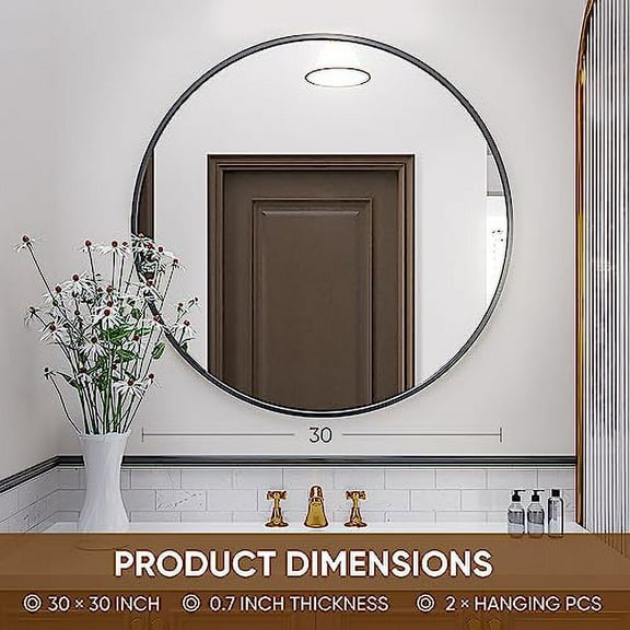 Antok Round Mirror, 30 inch Round Mirror for Wall, Round Wall Mirror Metal Frame, Round Bathroom Mirror, Circle Mirrors for Wall, Entryway, Bathroom, Vanity, Living Room, Circle Mirror, Black