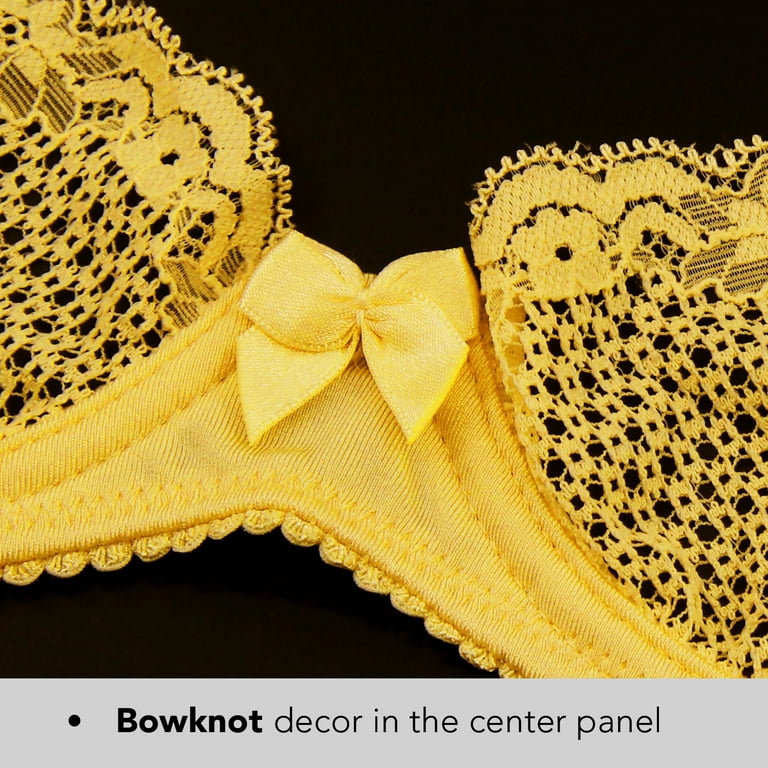 Wingslove Women's Sexy 1/2 Cup Lace Bra Balconette Mesh Underwired Demi  Shelf Bra Unlined See Through Bralette,Yellow 34A