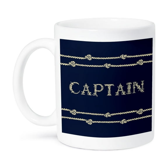 3dRose, Navy Blue and Ivory Text- Captain with Rope Detail, 15oz Mug