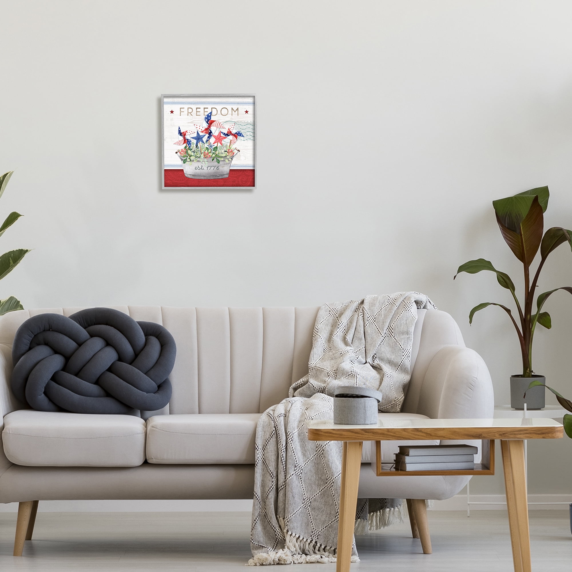 Stupell Freedom Americana Floral Pinwheels Holiday Painting Gray Framed Art Print Wall Art