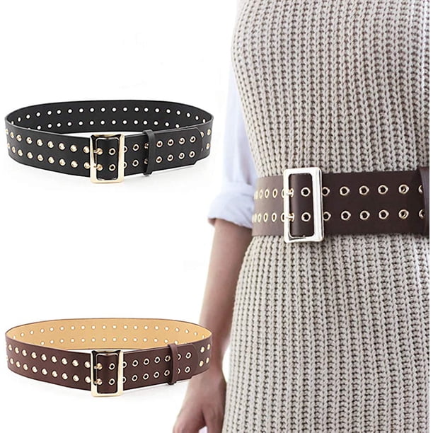Double Row Grommet Belt Soft Waist Belt Vintage Belt Women  display picture 1