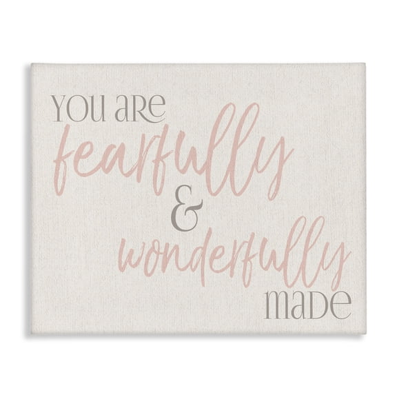 Stupell Industries Shabby Chic Fearfully Wonderfully Made Pink Typography Canvas Art, 20 x 16, by Lil' Rue