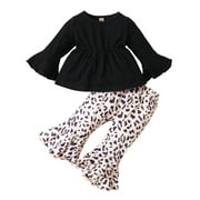 Infant Baby Girl Clothes Baby Girl Outfits Long Sleeve Round Neckline Top Leopard Pants Set 6-9 Months