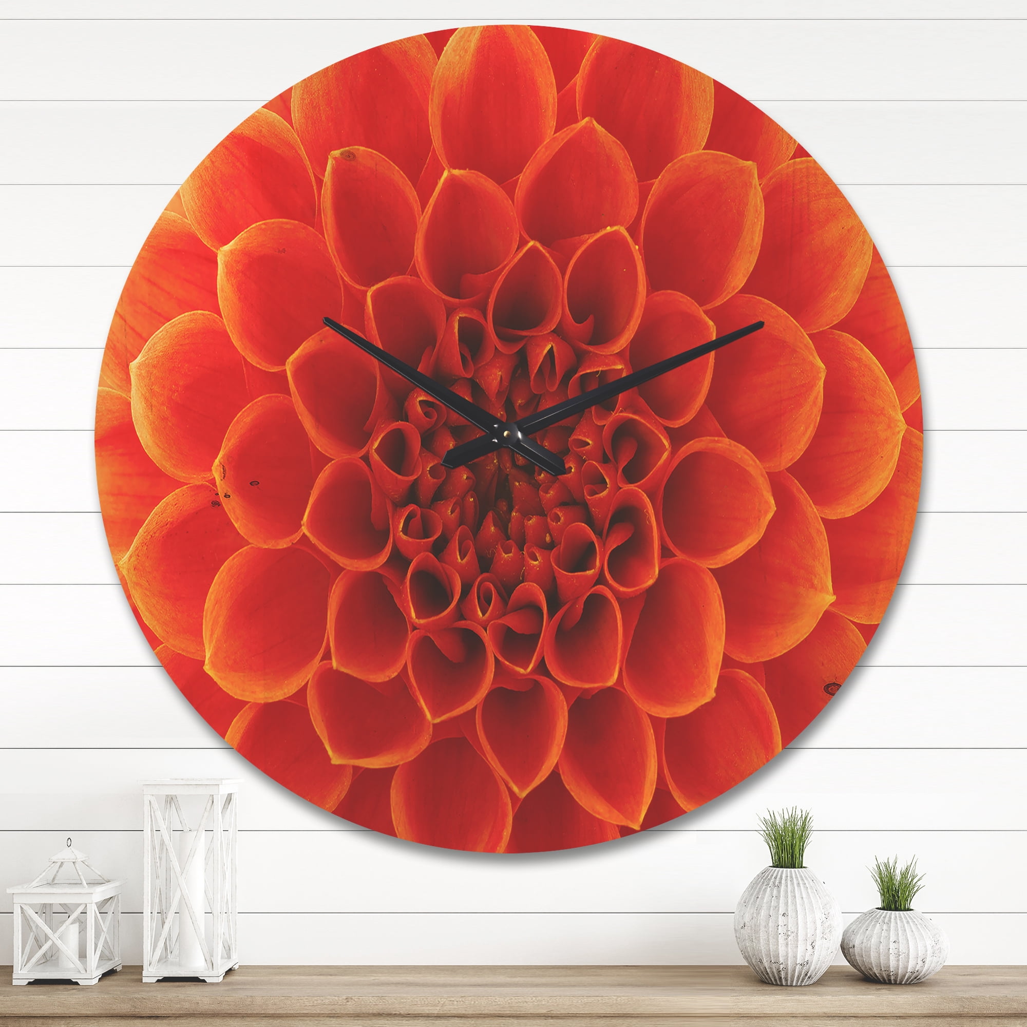 Designart 'Close Up Orange Flower Petals I' Modern Wood Wall Clock