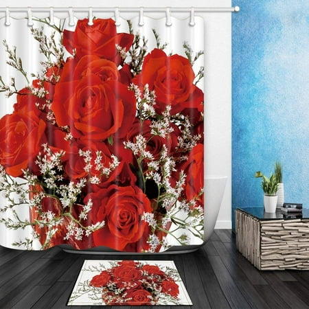 Bpbop Red Rose In White Polyester Fabric Shower Curtain Shower