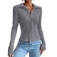 thumbnail image 1 of Camiseta informal ajustada de Color sólido para mujer, rebeca con botones de solapa, camisetas de manga larga con aberturas, Tops de otoño, ropa de calle de Color sólido, 1 of 4
