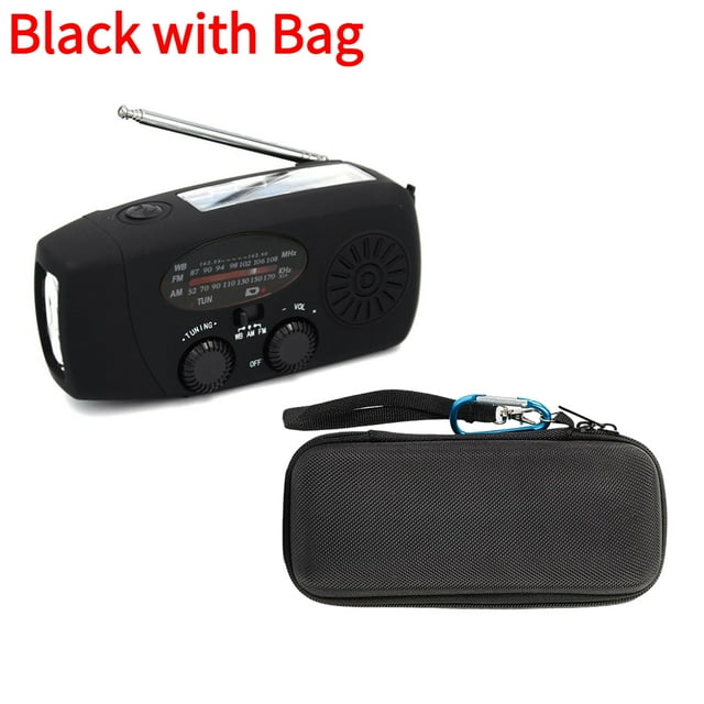 Radio Multifonction Extérieure Manivelle Solaire USB FM/ AM/ NOAA WB Radios Météo d'Urgence Lampe de Poche LED Récepteur de Banque d'Alimentation Noir avec Sac