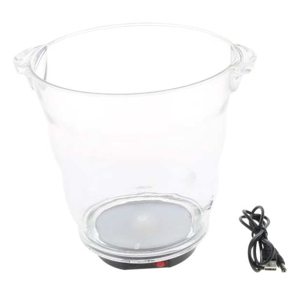 Cubo de hielo con luz LED de 4 l, enfriador de champán, vino y bebidas, con cable USB rojo