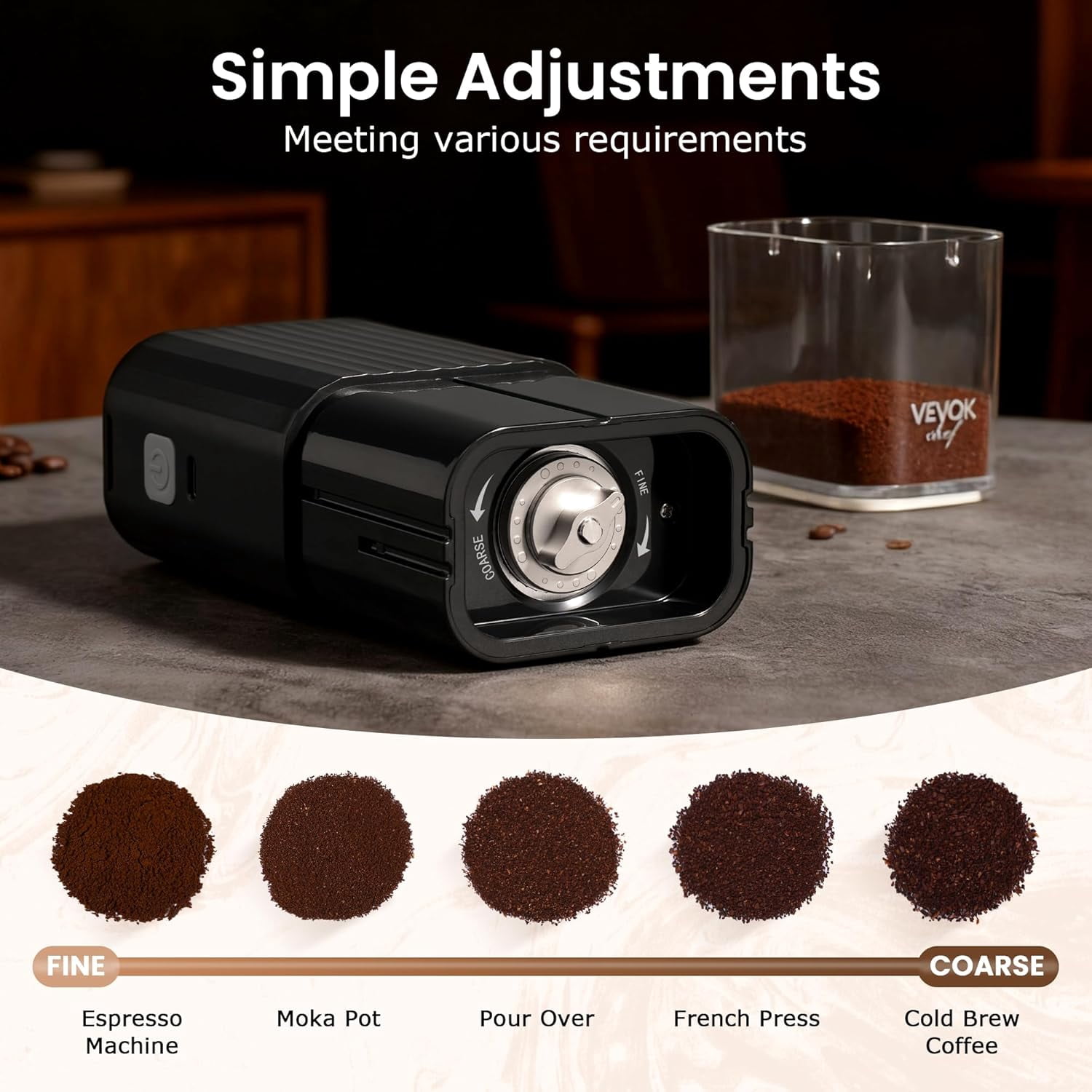 Portable Electric ,Adjustable Stainless Steel Burr Coffee Bean Mill,One-Button Grinder with USB Rechargeable,Auto‑Stop for Espresso to French Press,for Outdoor Use(Black)