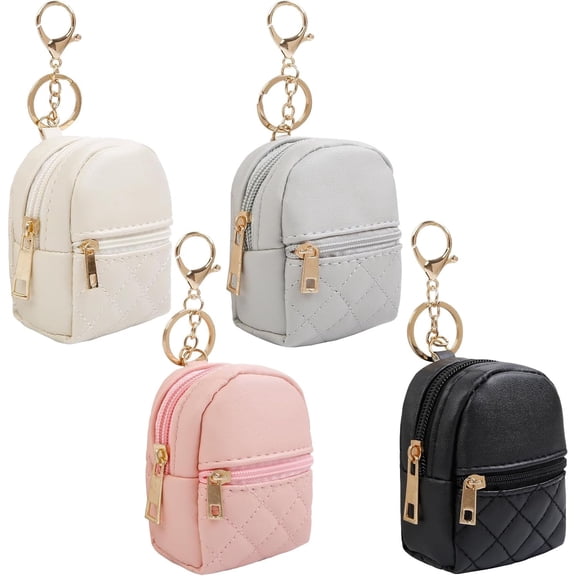 4Pcs Mini Backpack Keychain, Cute Cosmetic Bag for Women Christmas Gifts, PU Leather Key Pocket