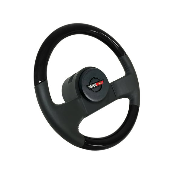 VSW 14 inch Leather / Black Ash Wood Steering Wheel Kit Compatible with 1984 -1985 C4 Corvette, Replaces 9768988 / 9768586