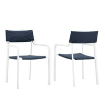 Raleigh Outdoor Patio Aluminum Armchair Set of 2 White Navy