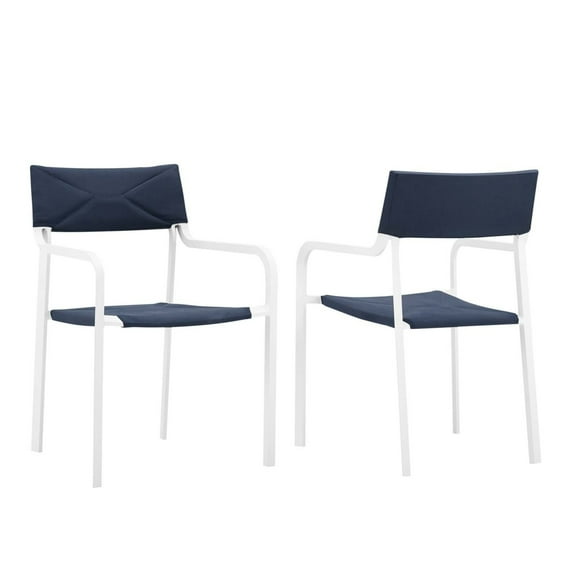 Raleigh Outdoor Patio Aluminum Armchair Set of 2 White Navy