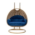thumbnail image 2 of LeisureMod Mendoza Light Brown Wicker Patio Double Swing Chair in Blue, 2 of 11