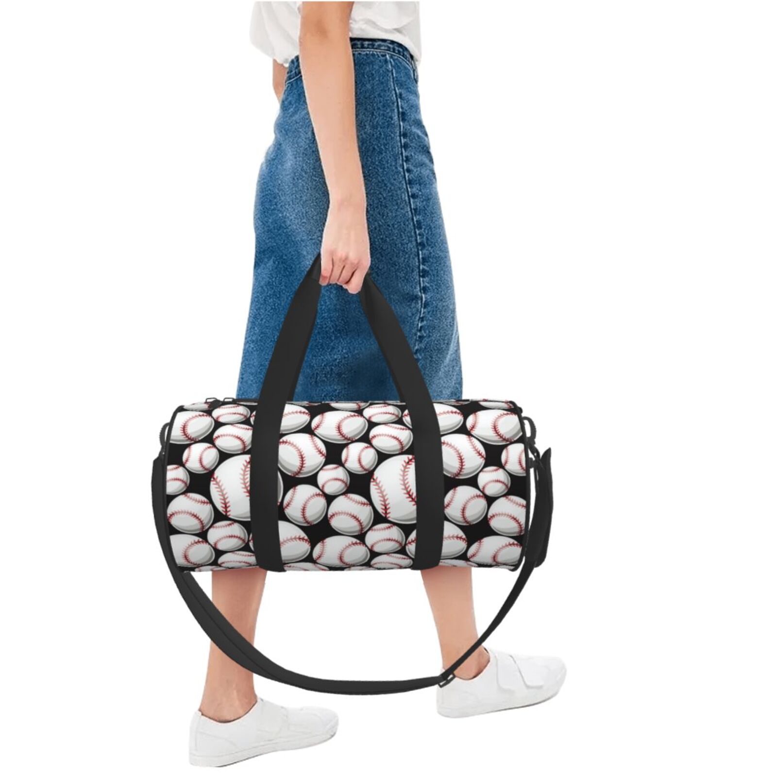 Horeoi Cute Baseball Print Foldable Travel Duffle Bag with Removable Strap - Water-Resistant Gym Vacation Luggage Multi-Pocket Design