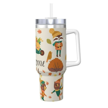 

Gaeub Autumn In The Forest Print Stainless Steel Hot/Cold Coffee Cup 40oz Ice Bully Cup With Handle And Straw Travel Coffee Cup