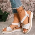 thumbnail image 4 of Rokment Women's Sparkling Sequin Platform Wedge Dressy Sandals 2026 Beach Summer Casual Buckles Leather Breathable Linen Sole Comfortable Espadrilles High Heel Walking Dress Shoes White Size 8.5, 4 of 6