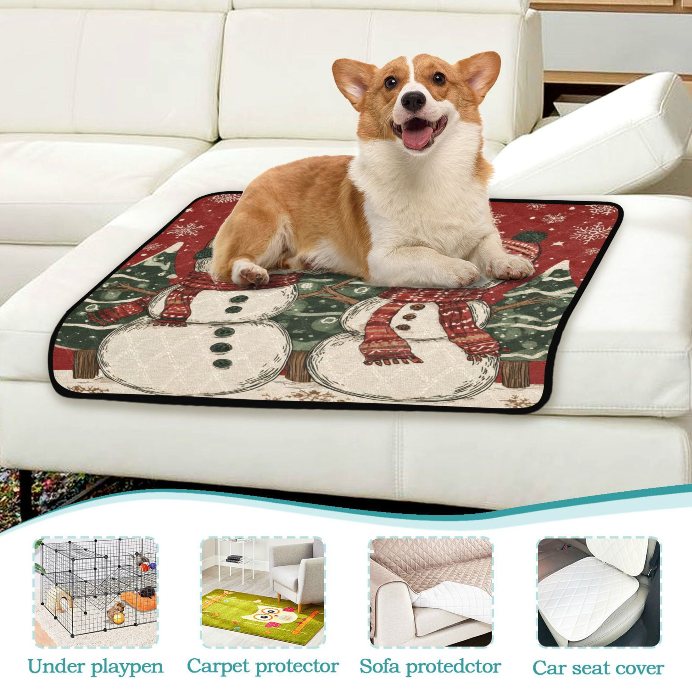 Qxltty Snowman Twins Cat litter Pads Pet Set of 2 Diaper Mats Center Anti-leakage Layer Absorbent Soft and Comfortable