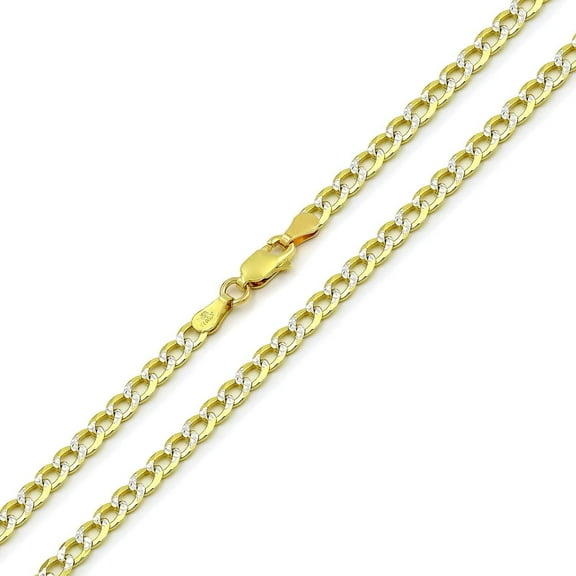 925 Italian Sterling Silver 3.5mm Solid Cuban Diamond Cut Chain, FREE Microfiber Cloth, ITProLux Yellow Gold Plated Pave Curb Link Mens Womens Necklace, Giorgio Bergamo