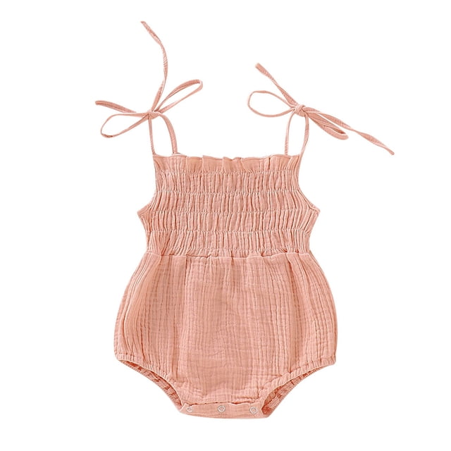 WEIYLL Girls Rompers Sleeveless Solid Sling Backless Outfits Summer Knit Pink Baby Overalls for 3-6 Months