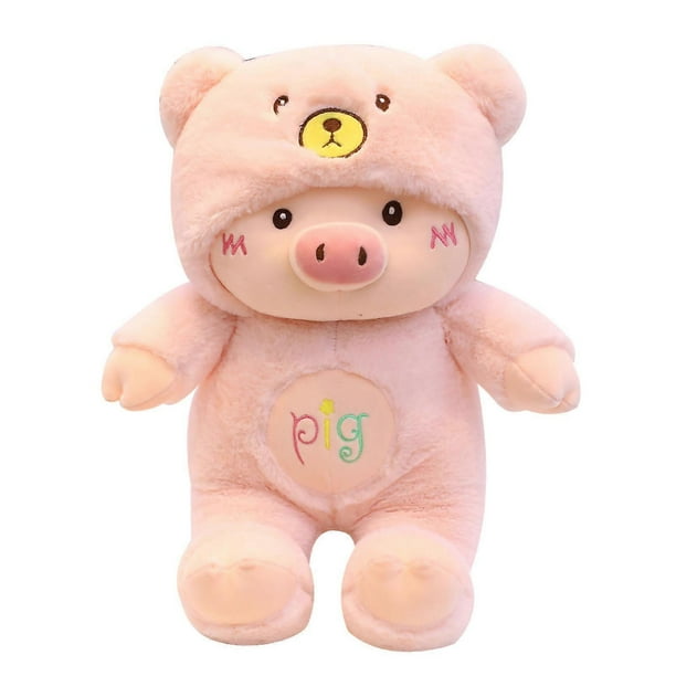 Pig Toy with Bear Hat Embroidery Craft Cartoon Shape PP Cotton Full Filling Skin Friendly Stuffed Plush Pig Pink 70cm