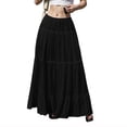 thumbnail image 2 of Women’s Long Tiered Maxi Skirt with Elastic Waist Lightweight Flowing Fabric Boho Style Casual Wear for Everyday Use Black M, 2 of 5
