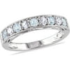 7/8 Carat T.G.W. Blue Topaz and Created White Sapphire Sterling Silver Semi-Eternity Anniversary Ring