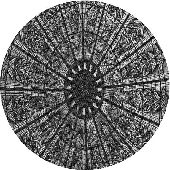 Ahgly Company Machine Washable Indoor Round Transitional Charcoal Black Area Rugs, 3' Round