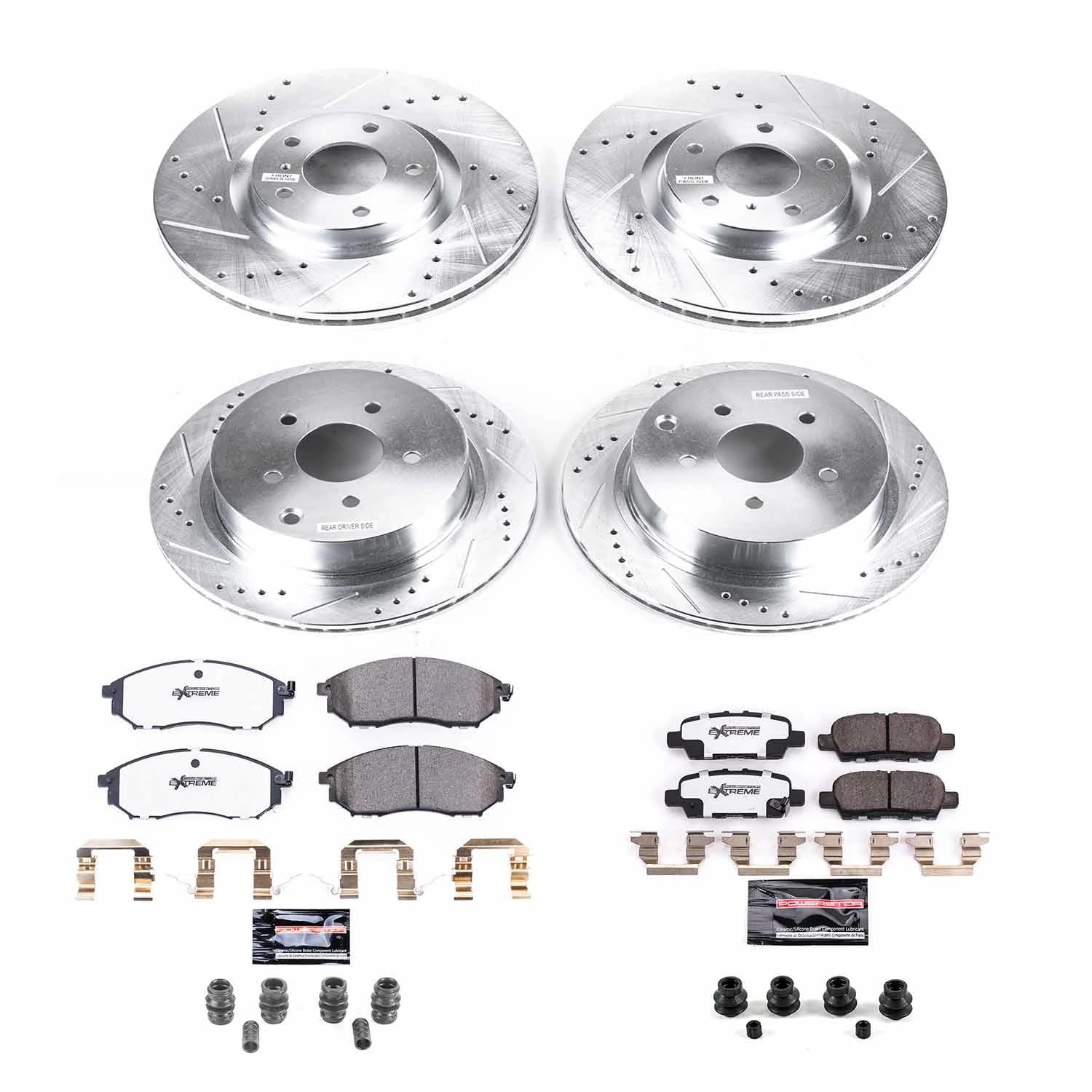 PowerStop Front and Rear Z26 Street Warrior Carbon-Fiber Ceramic Brake Pad and Drilled and Slotted Rotor Kit Fits: INFINITI Select Models K8061-26