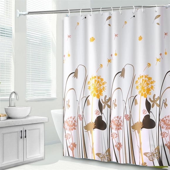 shower curtain waterproof and mildew-proof shower curtain dandelion set 150 width * 180 height + telescopic 90-160 rod + ring