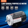 thumbnail image 2 of VEVOR Motor electrico 1HP 3450 rpm, AC 115V/230V, marco 56C, motor compresor de aire monofásico, eje con llave de 5/8", rotación CW/CCW para maquinaria agrícola y equipo general, 2 of 9