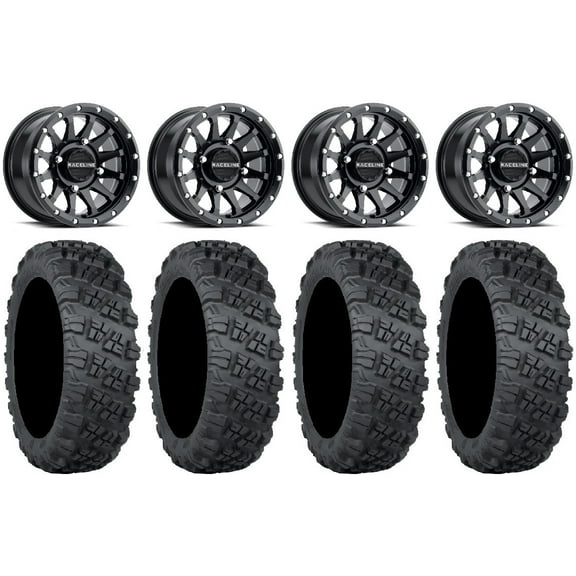 Raceline Trophy 15" Black Wheels 33" Versa Cross V3 Tires Kawasaki Mule Pro FXT