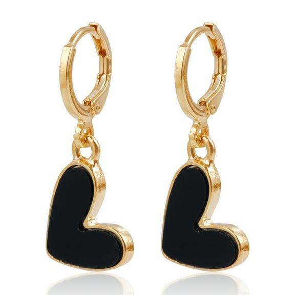 Simple Sweet Black Heart Dangle Earrings for Women Wedding Party Ear Jewelry