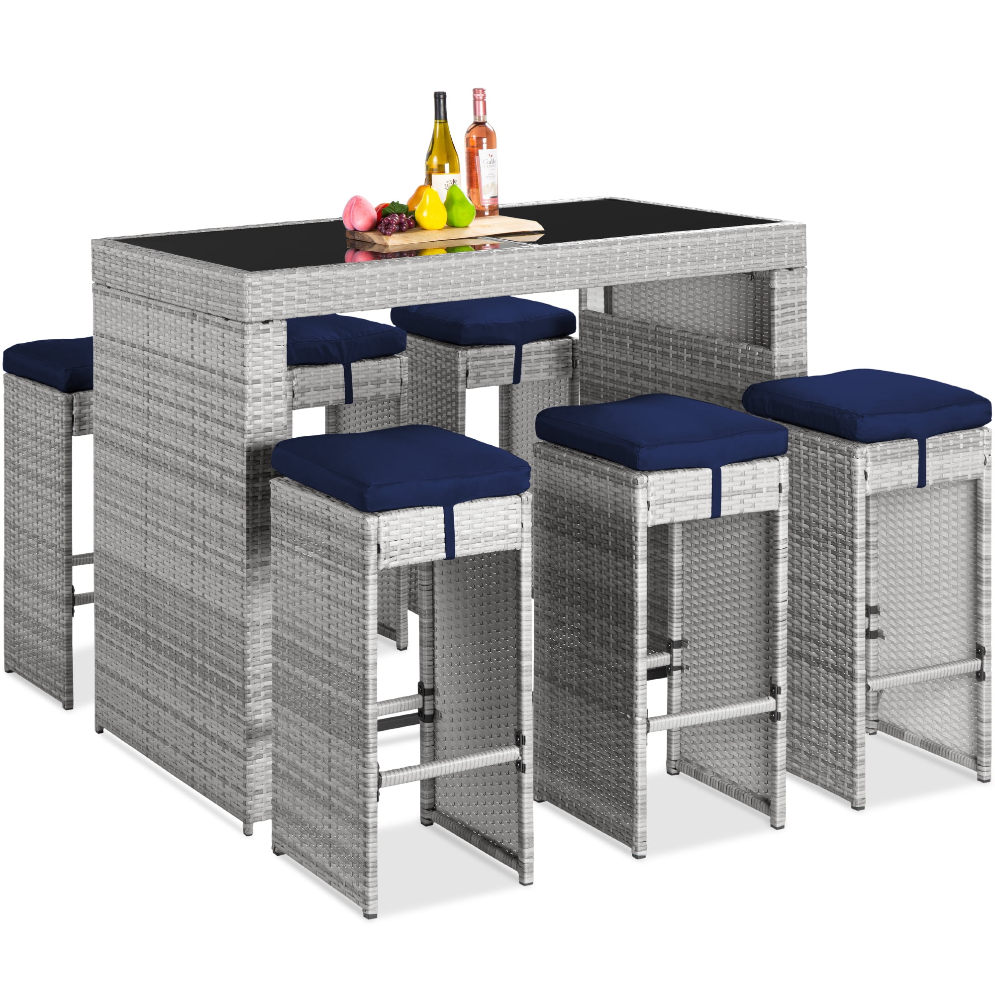 Best Choice Products 7Piece Outdoor Wicker Bar Dining Set, Rattan