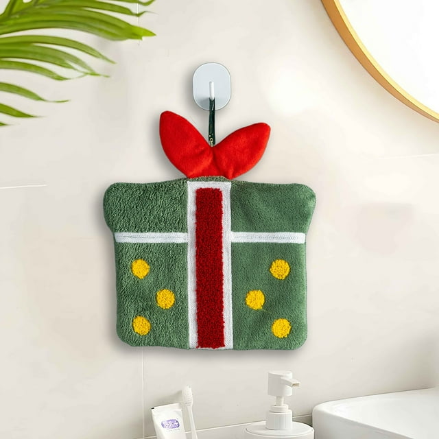 Todaioua Christmas Tree Snowman Sock Gift Box Hanging Hand Towels - Absorbent Coral Fleece Kitchen Bathroom Towels with Holiday Designs for Gifting and Home Decor