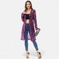 thumbnail image 4 of Women's Long Sequin Cardigan Open Front Sheer Duster Jacket- Small, Purple, 4 of 7